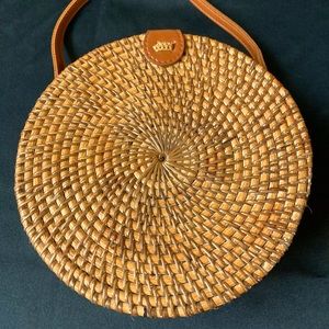 Round Tan Colored Wicker Purse